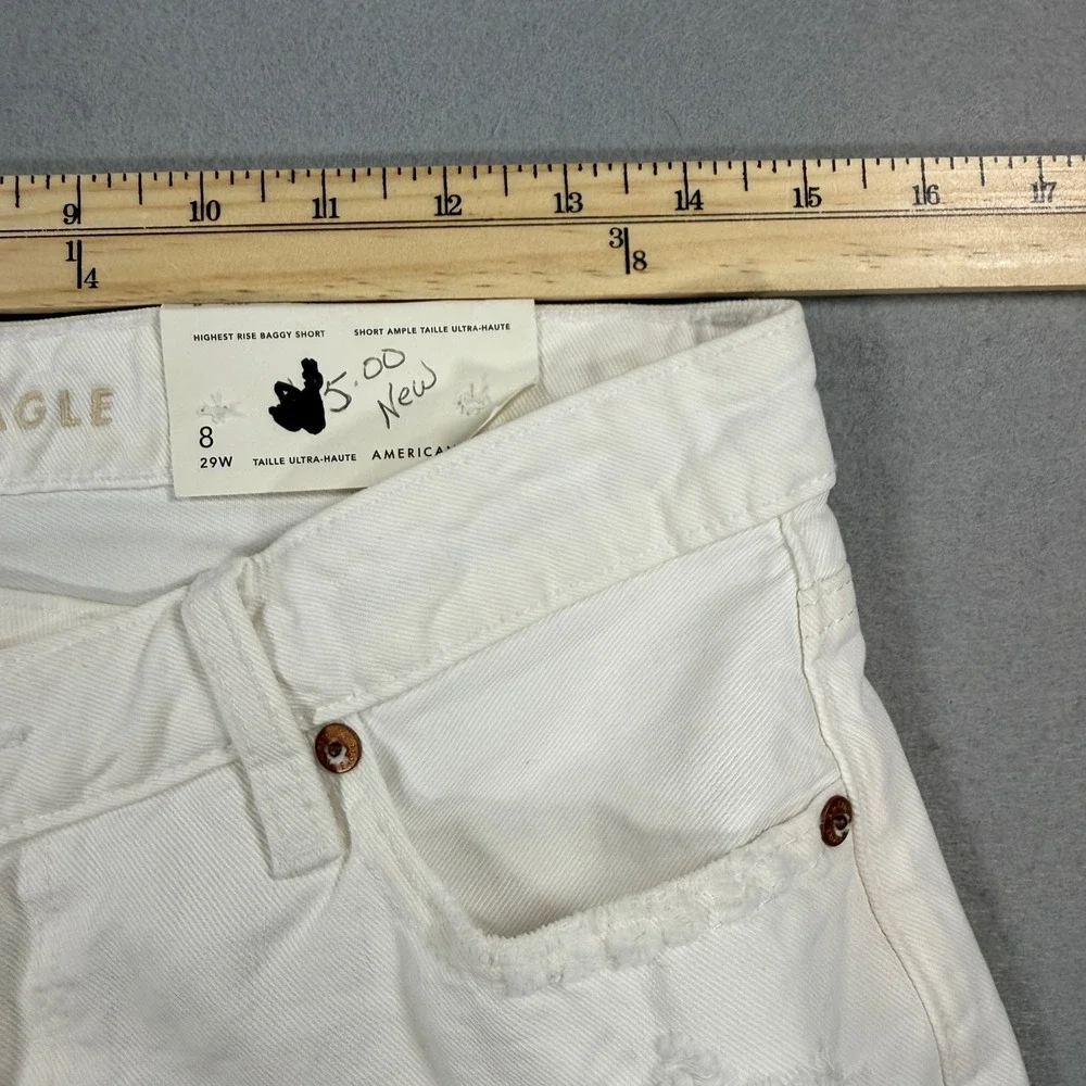 American Eagle Highest Rise Baggy Shorts Womens 8 29W White Distressed Denim NEW